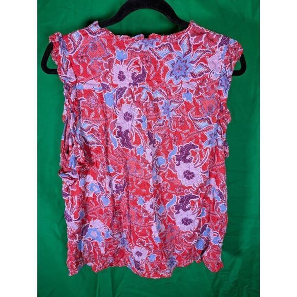 Knox Rose Sunwashed Red Lightweight Flutter Sleeve Floral Boho Blouse Size L - Picture 2 of 5